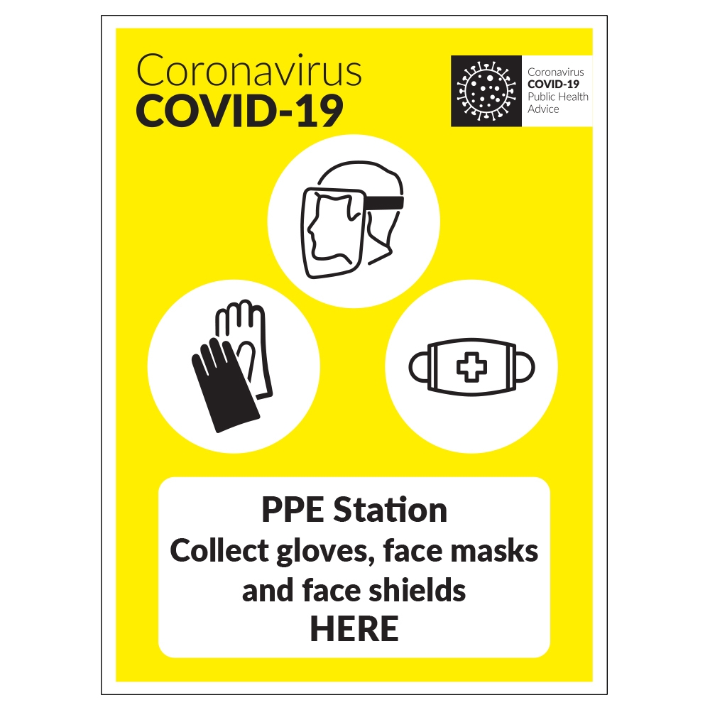 PPE Station Collect Gloves Face Masks And Face Shields Sign
